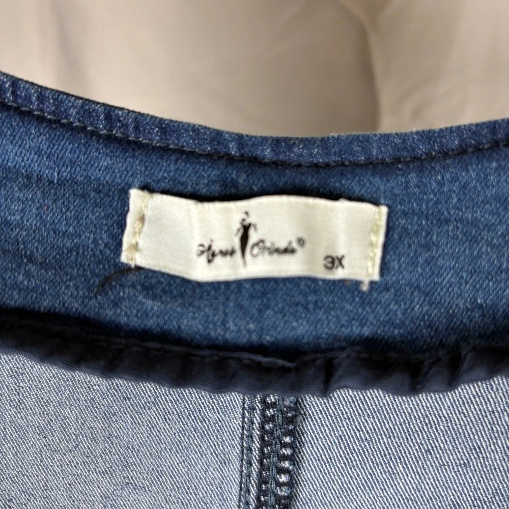 Agnes Orinda Denim Overall‎ Pinafore Bib Jumper Dress Plus Size 3X Blue Pocket